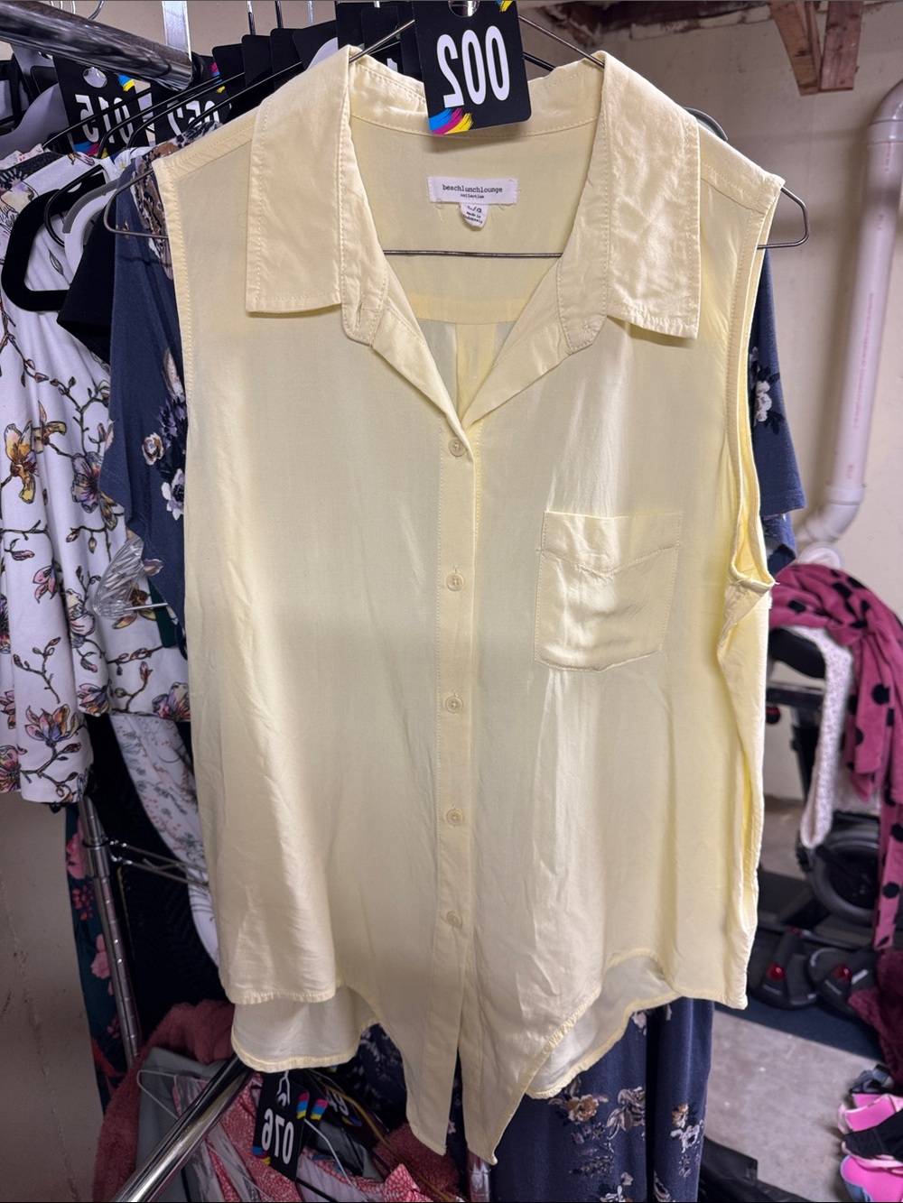 beachlunchlounge Sleeveless Button-Front Pale Yellow Shirt